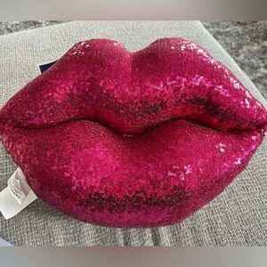 Isaac Mizrahi Pink Sequined Lip Shaped Pillow